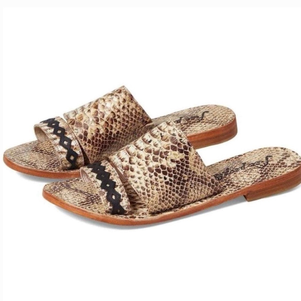 Free People Saturaday Snake Strappy Leather Flat Sandals - Picture 8 of 9